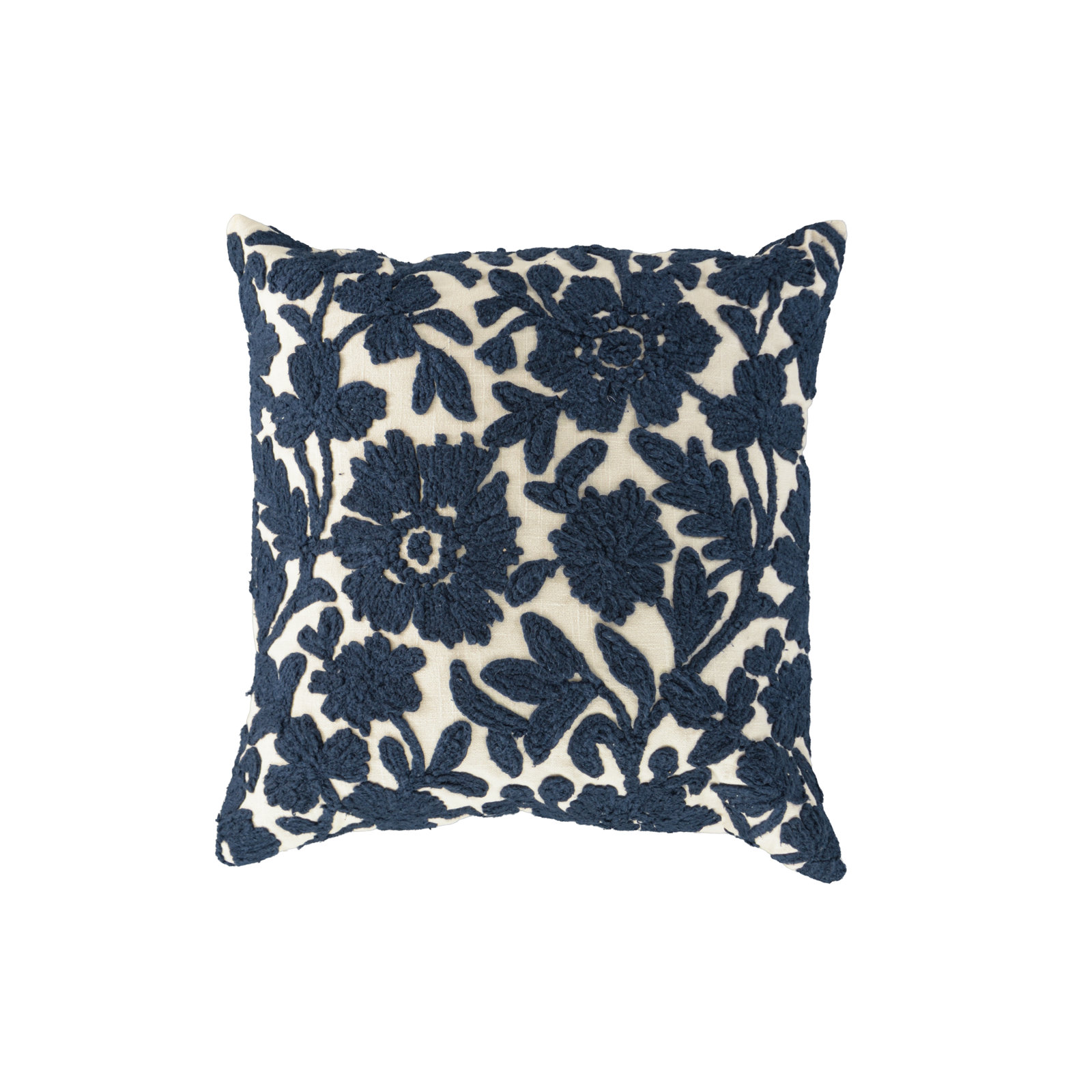 100% Cotton Throw Pillow, Natural/Blue, Down Alternative