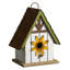 8.25"H Distressed Solid Wood Decorative Outdoor Garden Birdhouse With 3D Metal Roof And Flower