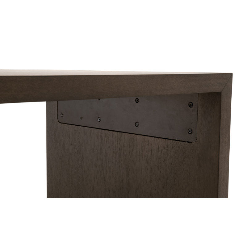 Burnished Brown Acacia Rectangular Coffee Table with Tan Vegan Leather Ottoman
