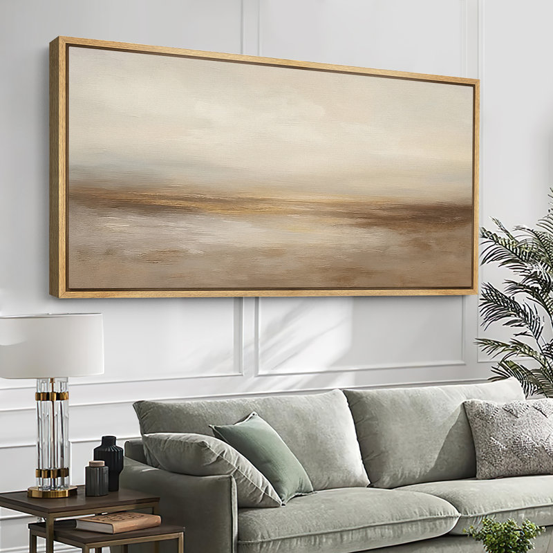 Large Framed Canvas Print Wall Art - Abstract Landscape Print for Modern Home Decor, 30" H x 60" W, Natural
