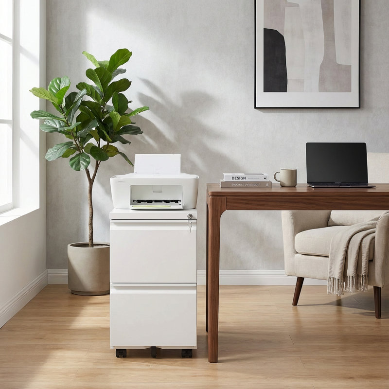 2-Drawer Metal File Cabinet with Lock, Vertical Mobile Storage on Wheels for Office and Home, Fits Legal Letter and A4 Paper Sizes