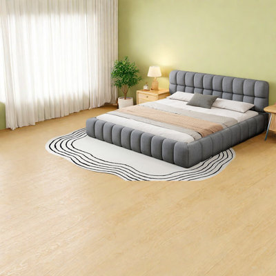 Très grand lit rembourré durable, tissu de lin, style moderne