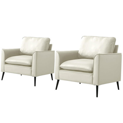 TS Cat Paw Leather Upholstered Sofa 2PC Cream White,Nordic Retro Light Luxury Living Room Balcony Bedroom Single Casual Sofa Chair