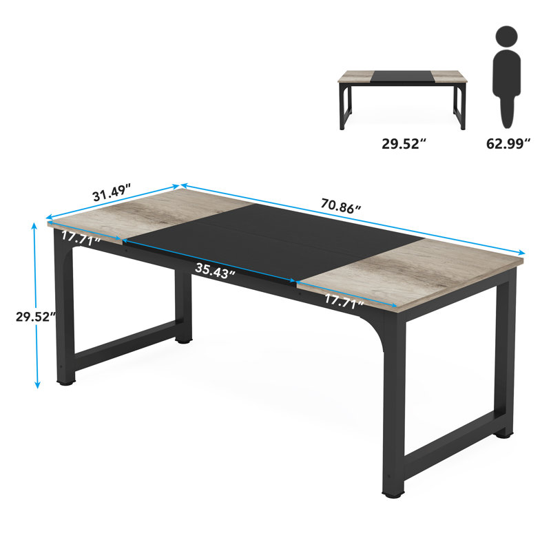 Waltman Rectangle Office Desk, 75Cm H x 180Cm W x 80Cm D, Vintage Grey/Black