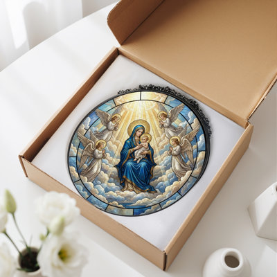 Religious Scene Stained Glass Window Panel，7.8H