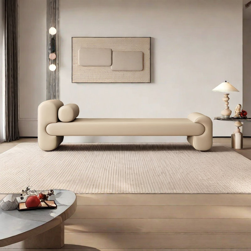 Banc de rangement Syniya, Crème, H 25,59 po x l 68,89 po x P 17,71 po