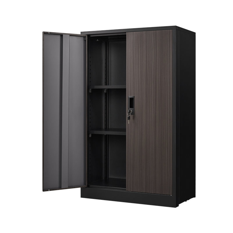 Metal Storage Cabinet with Lock - Adjustable Shelf & Folding Design for Office/Home, Brown