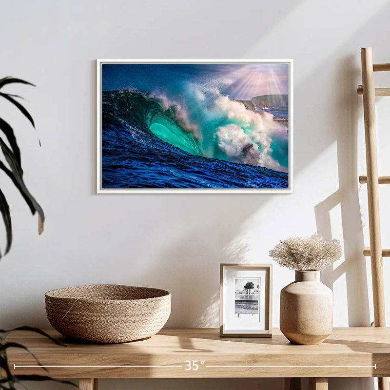 Grande vague, Cadre flottant blanc, 19 po x 13 po