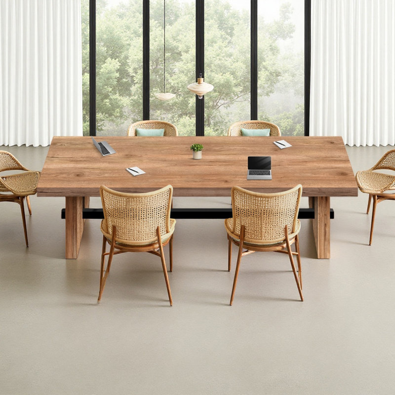 Modern Rectangular Solid Wood Dining Table, 29.53"H x 102.36"L x 47.24"W