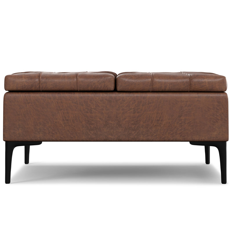 Laura 36"W Upholstered Square Storage Ottoman with Split Lift Top and 2 Storage Compartments, Brown