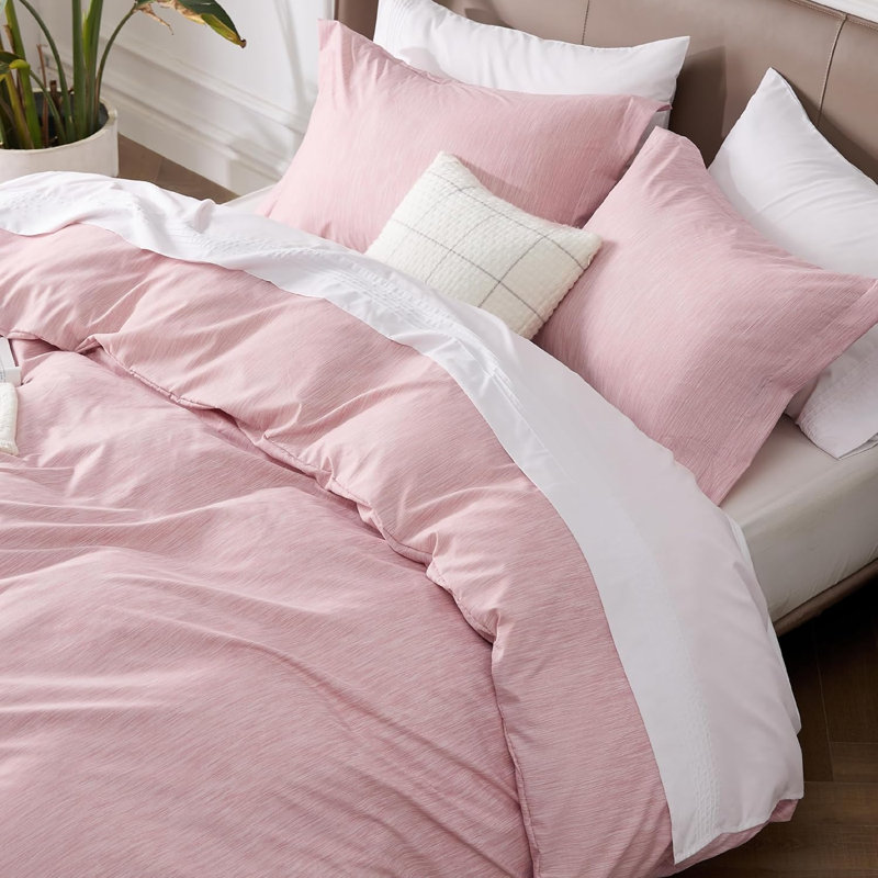 Bedsure Super Soft Cationic Dyed Duvet Cover, Queen Duvet Cover + 2 Standard Pillowshams, Pink
