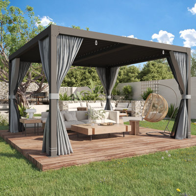 10 Ft. W X 10 Ft. D Louvered Pergola With Louvered Roof For Decks, Gardens And Backyards