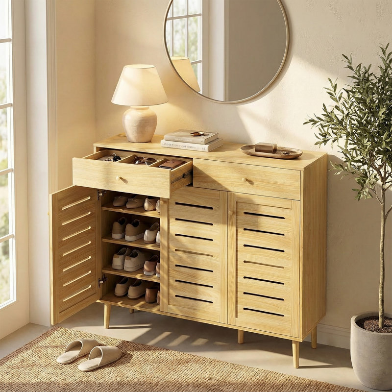 Armoire à chaussures moderne avec tablettes réglables - Rangement durable et spacieux, Bois de chêne
