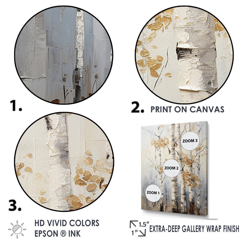 «Silver Tree Birchs Breath» sur toile, H 20 po x l 12 po x P 1 po, Cadre flottant doré