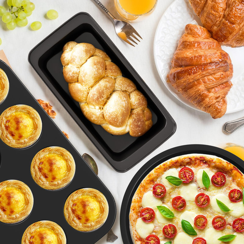 Baking Pans Set, 5-Piece Nonstick Bakeware Set With Round/Square Cake Pan, Loaf Pan, Cookie Sheet And 12 Cups Muffin Pan