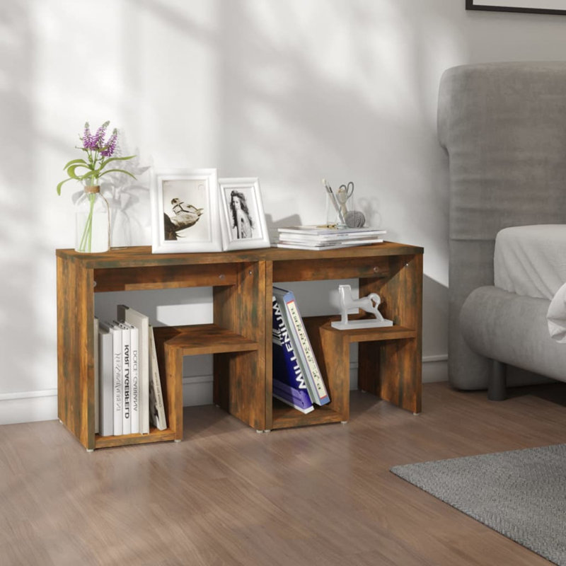 Gilio 40cm W Bedside Table, Smoked Oak, 1