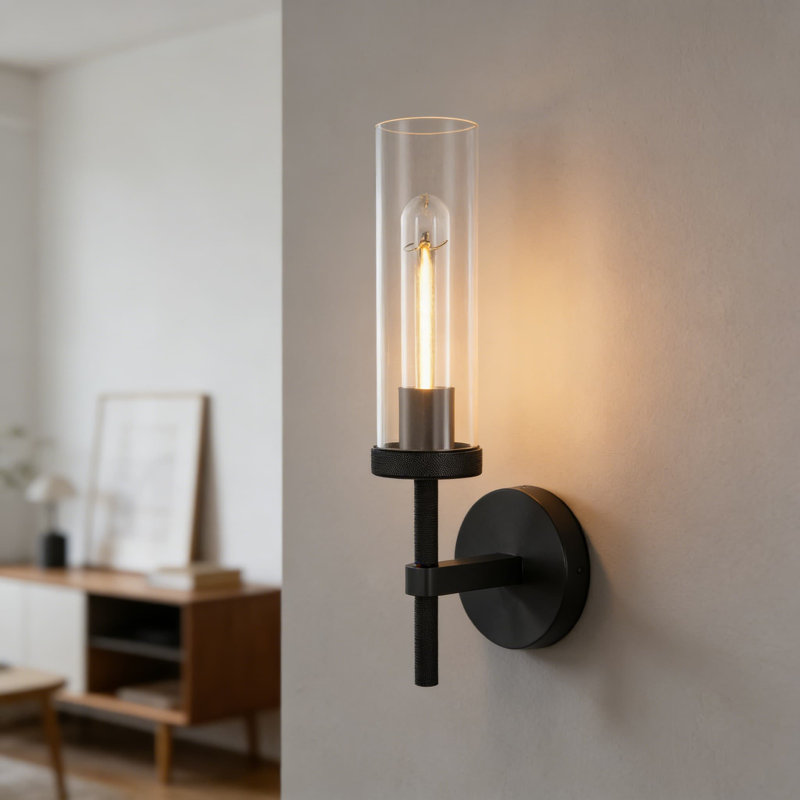 Applique murale moletée avec abat-jour en verre, éclairage de meuble-lavabo linéaire industriel pour le couloir du salon de la salle de bain, compatible avec une ampoule E26, à intensité variable