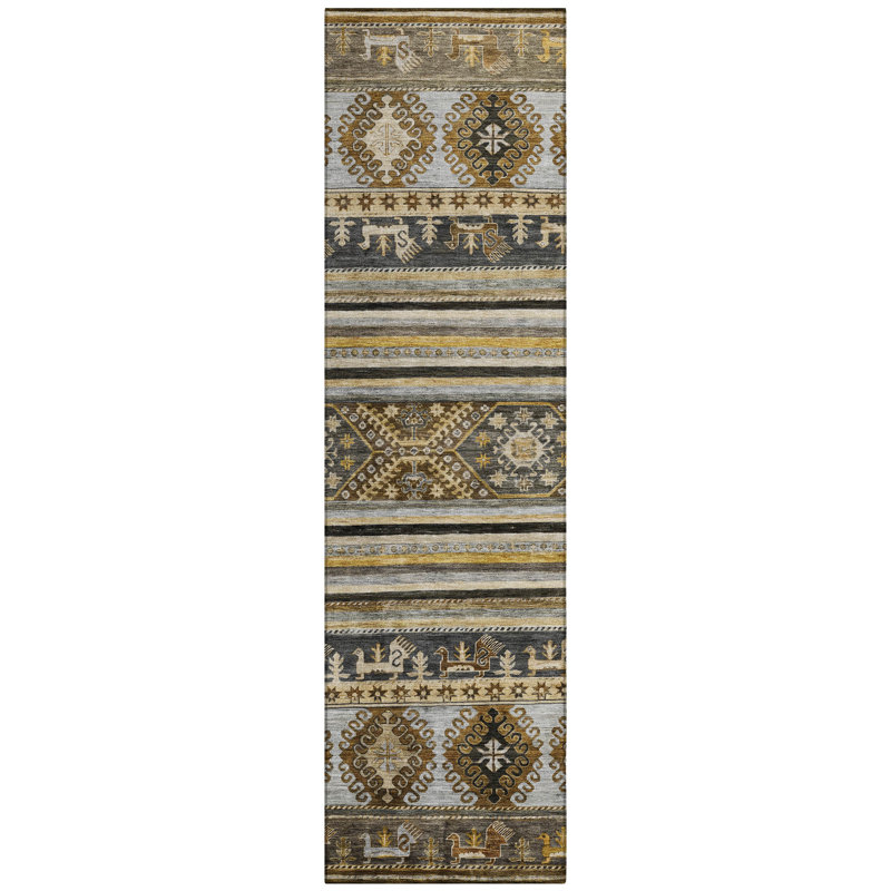 Claritha Brown Washable Indoor-Outdoor Rug - , 2'3" x 7'6"