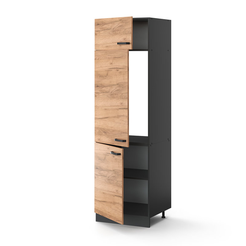 Biagio 207Cm H x 60Cm W x 57Cm D Oak Kitchen Unit, Brown/Grey