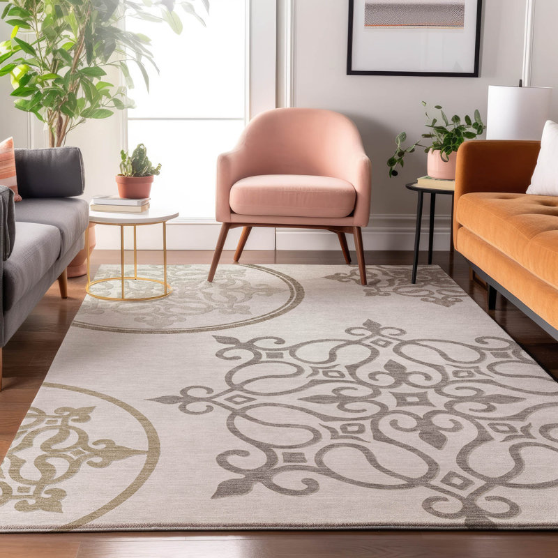Premium Machine Washable Prisco Ivory Rug, Rectangle 8' x 10'