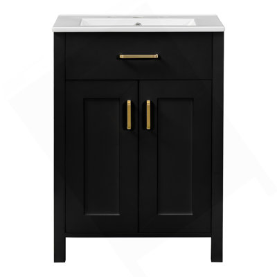 Meuble-lavabo moderne de 48 pouces avec lavabo en céramique, portes à fermeture en douceur, tiroir rabattable, tablettes de porte à double couche, solution de rangement élégante