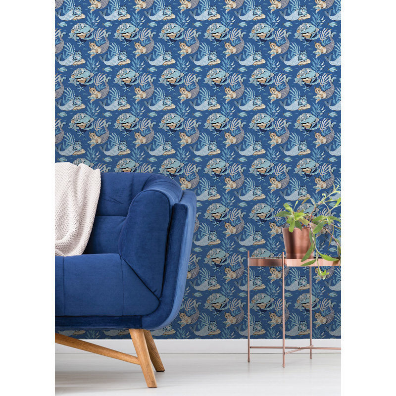 Papier peint adhésif Meowing Mermaids, Bleu