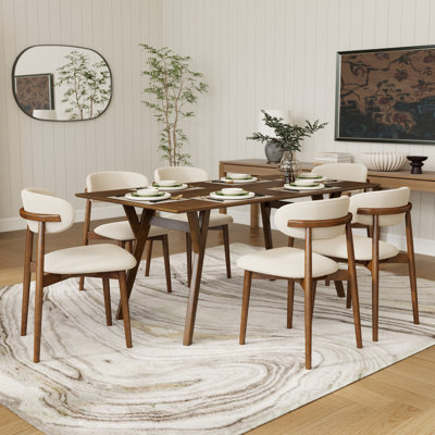 Roundhill Furniture Lavin 7-Piece Dining Set, Contemporary Dining Table with 6 Stylish Chairs, Walnut Finish