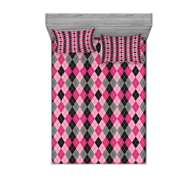 Ensemble de draps à rayures argyle motif diamants et losanges, Ensemble de drap pour grand lit avec drap-housse