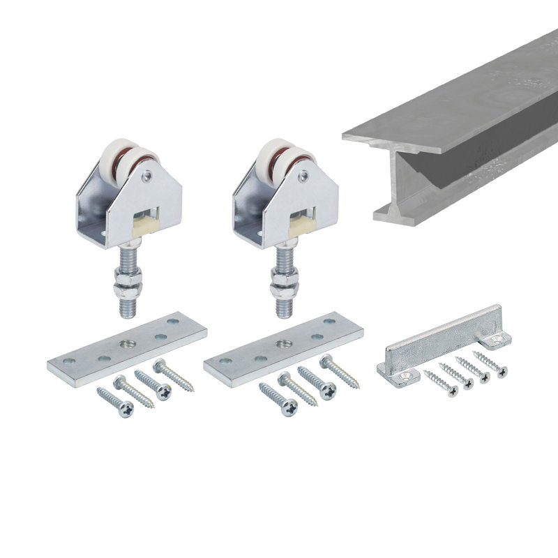 Ensemble de rail de porte coulissante robuste et de quincaillerie de 6 pi Outwater, rail en aluminium résistant aux sauts avec roulettes en métal et roulements en nylon, montage réglable de 1/2 po, fonctionnement silencieux et silencieux