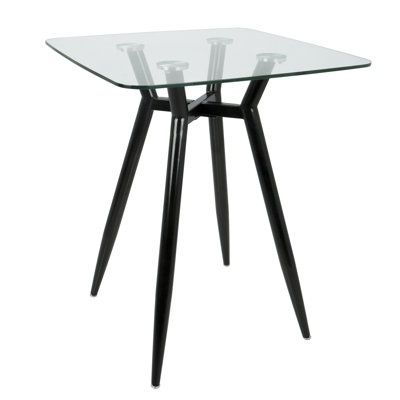 Table de comptoir Mid-Century moderne avec pieds en métal noyer et plateau en verre transparent