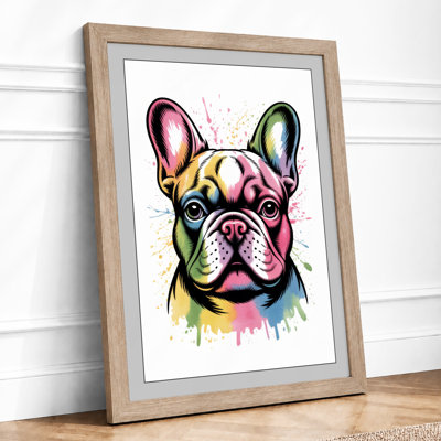 Bulldog Portrait Modern - Framed Print
