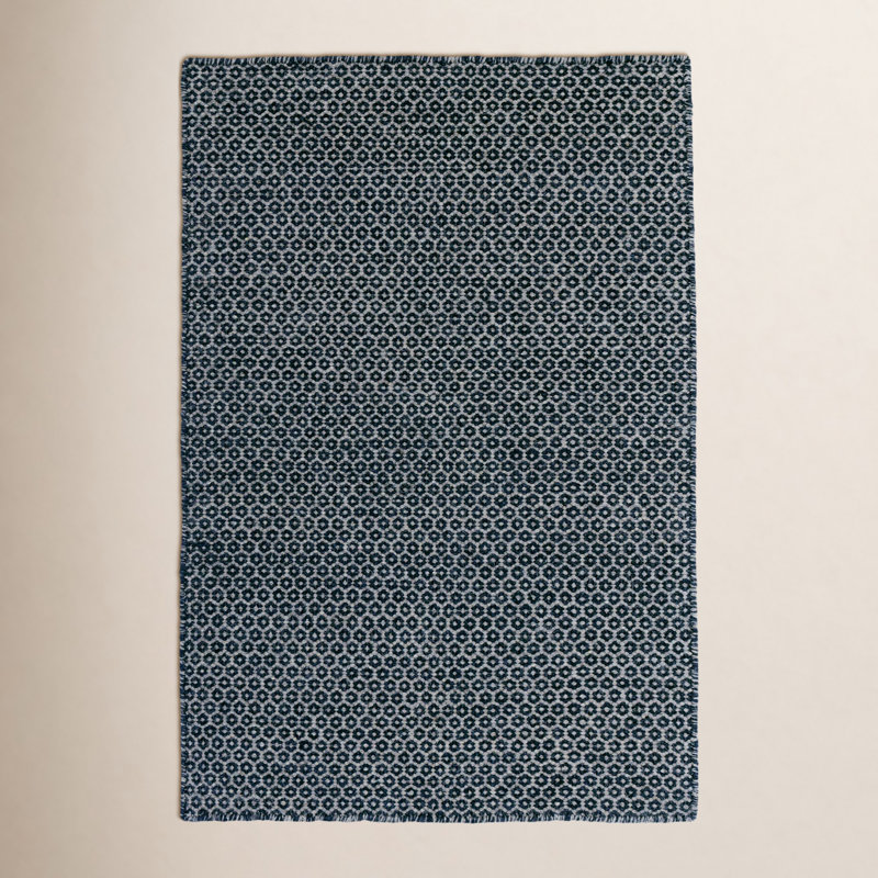 Honeycomb Handwoven Wool Rug, Indigo/Gray, Rectangle 9'6" x 13'6"
