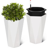 22.5 Inch Tall Planters Set Of 2 With Rolling Wheels, Water Level Monitor, Independent Water Inlet, For Indoor And Outdoor Use, White