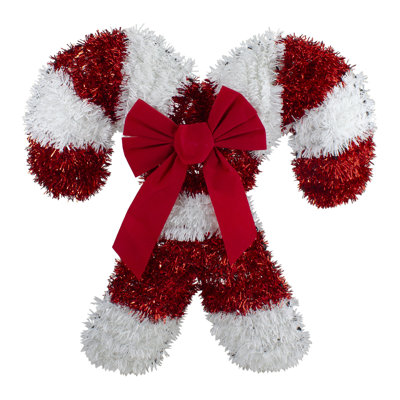 Décoration de fenêtre de Noël 19 pouces Tinsel Candy Cane - non éclairée