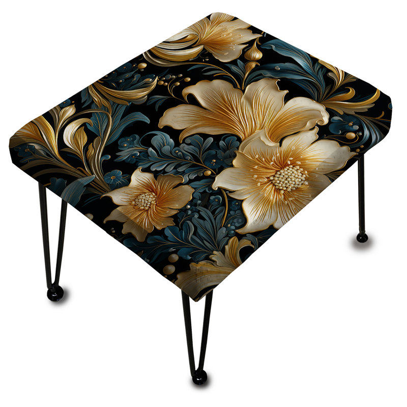 Or et sarcelle Royal Flower Gardens - Repose-pieds rectangulaire en marbre