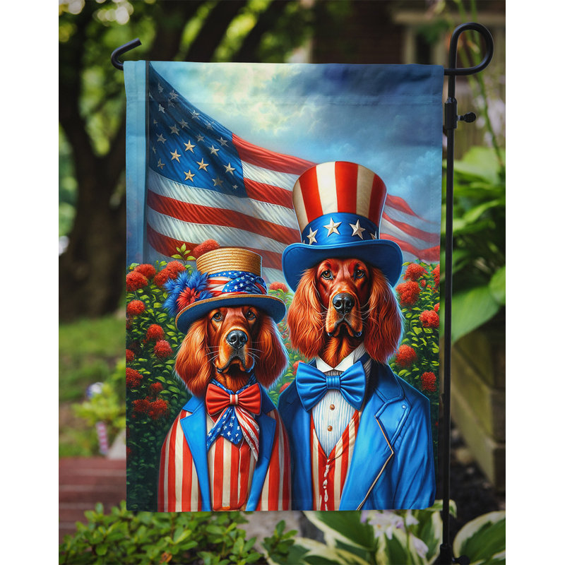 Drapeau All American Garden, Setter irlandais à rayures bleues / rouges