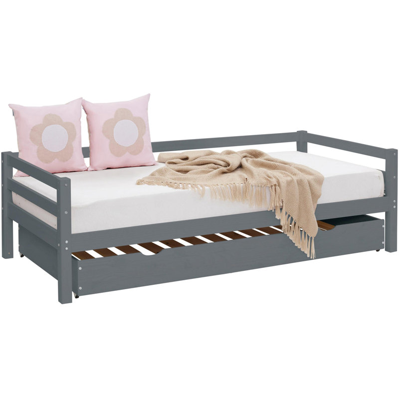 Hongyu Solid Wood Daybed with Trundle, Grey