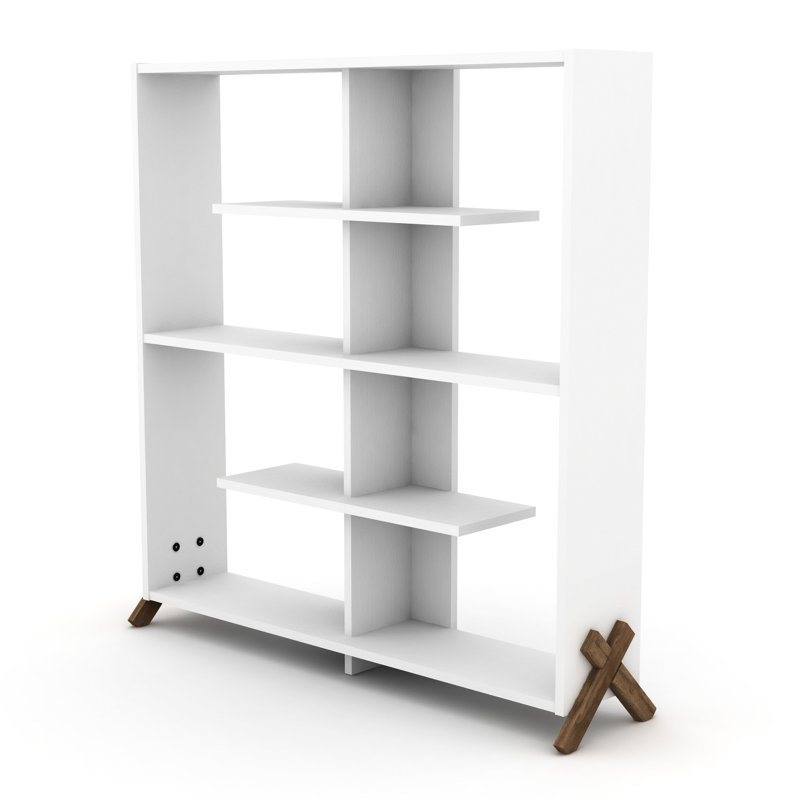 Étagère de rangement industrielle Furnish Home Store pour bureau et salon - 6 étagères, noyer/blanc, grande structure en bois massif, et pièces