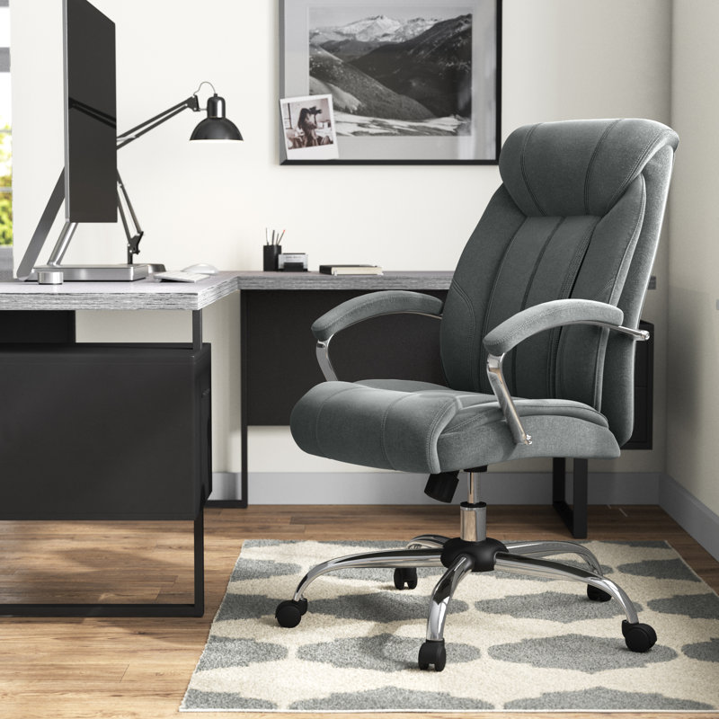 Akalpreet Home Office Chair Linen Fabric Computer Chair with Armrests Grey, Gray