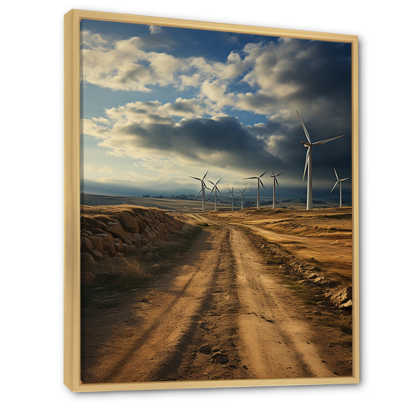 " Wind Turbines Minimalism Scenery IV ", Natural Floater Framed, 32" H x 24" W x 1" D