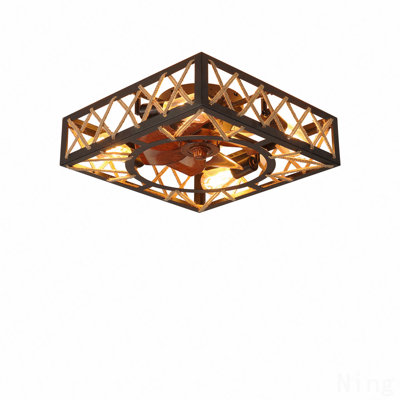 Ventilateur de plafond rustique et télécommande, cage industrielle carrée avec 6 vitesses et moteur à courant continu silencieux pour la cuisine, la salle à manger, le salon et la chambre à coucher