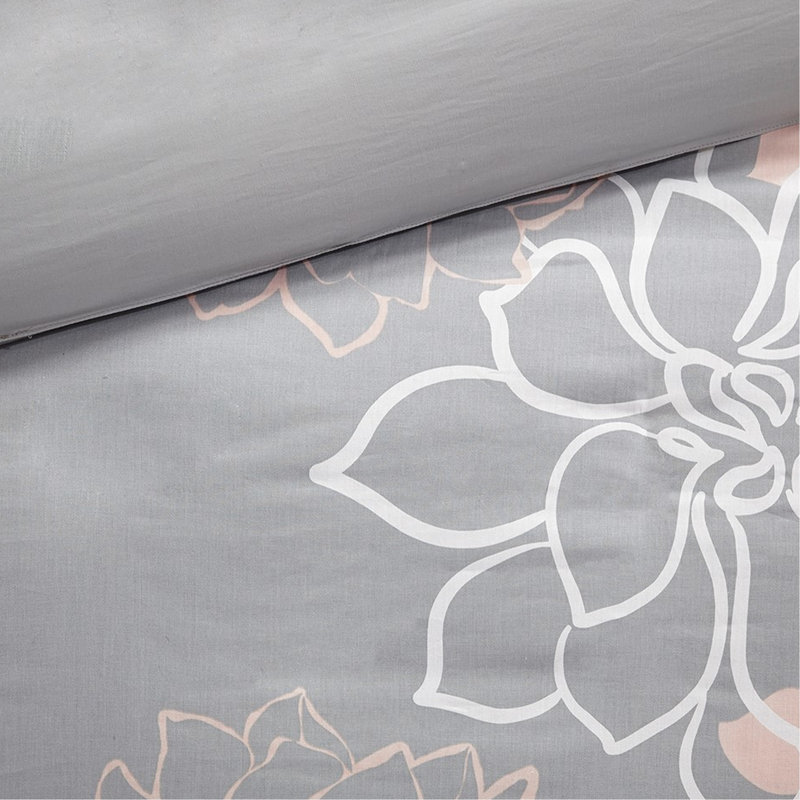 Housse de couette imprimée 6 pièces - Double / grand détails Coton 2 taies décoratives gris / pêche taupe gris / mauve, Gris