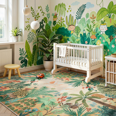 Jungle Animal 8x10 Area Rugs for Living Room, Washable Soft Beige Rug for Bedroom,  Non Slip Forest Dining Room Rugs for Under Table
