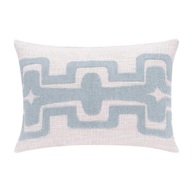 Ocean Blue and Ivory Geometric Embroidered Rectangular Throw Pillow Set