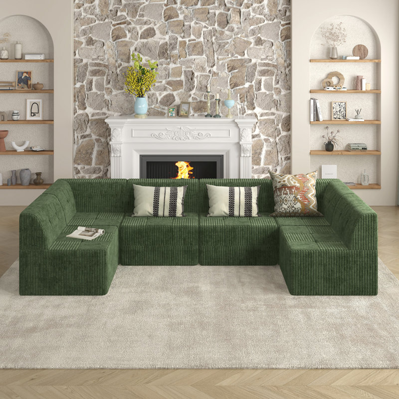 Canapé modulaire Boneless Snedicor, Velours côtelé vert