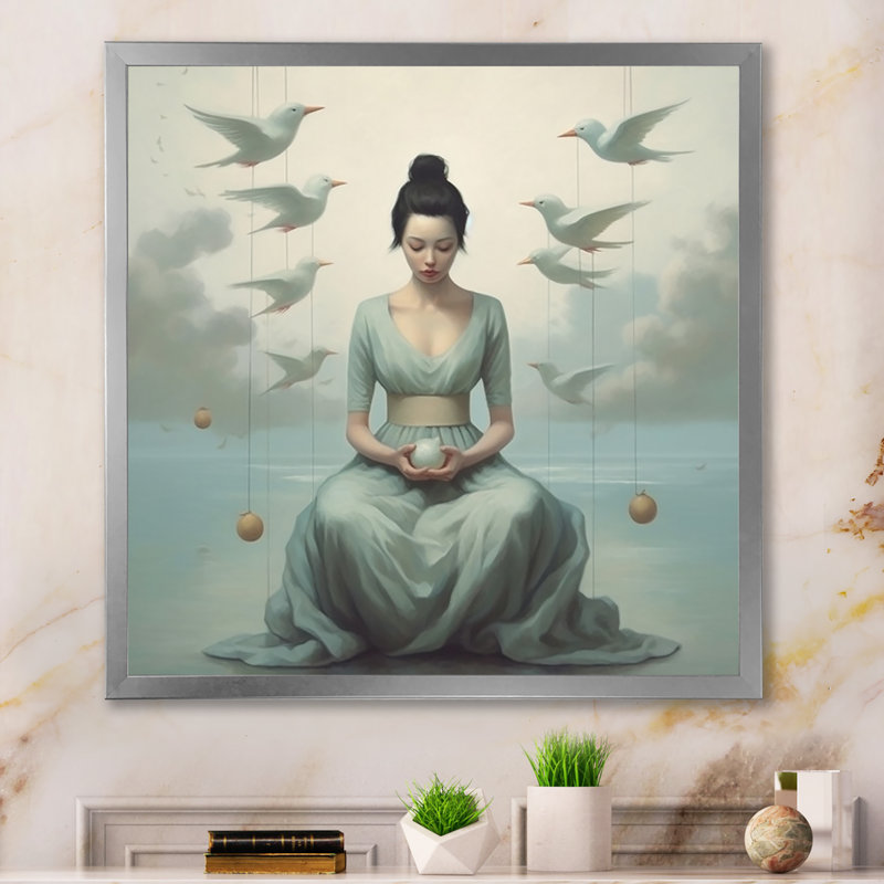 Mindfulness Gracieuse femme, méditation sur toile, H 36 po x l 36 po x P 1,5 po, Cadre simple argenté