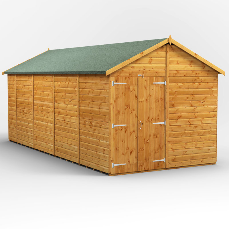 Powersheds 18 x 8ft Timber Tongue & Groove Windowless Apex Garden Shed, Double Doors