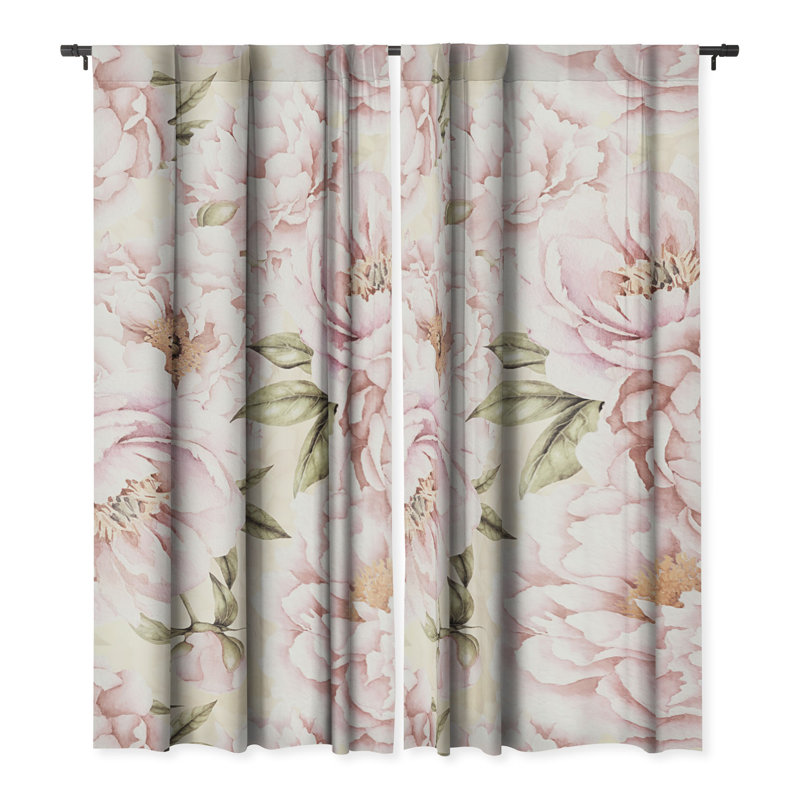 Utart Pastel Blush Pink Spring Watercolor Peony Flowers Pattern 1pc Blackout Window Curtain Panel, 50" W x 120" L