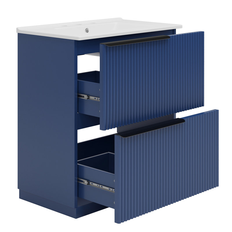 Meuble-lavabo 30 po avec lavabo en céramique, Bleu