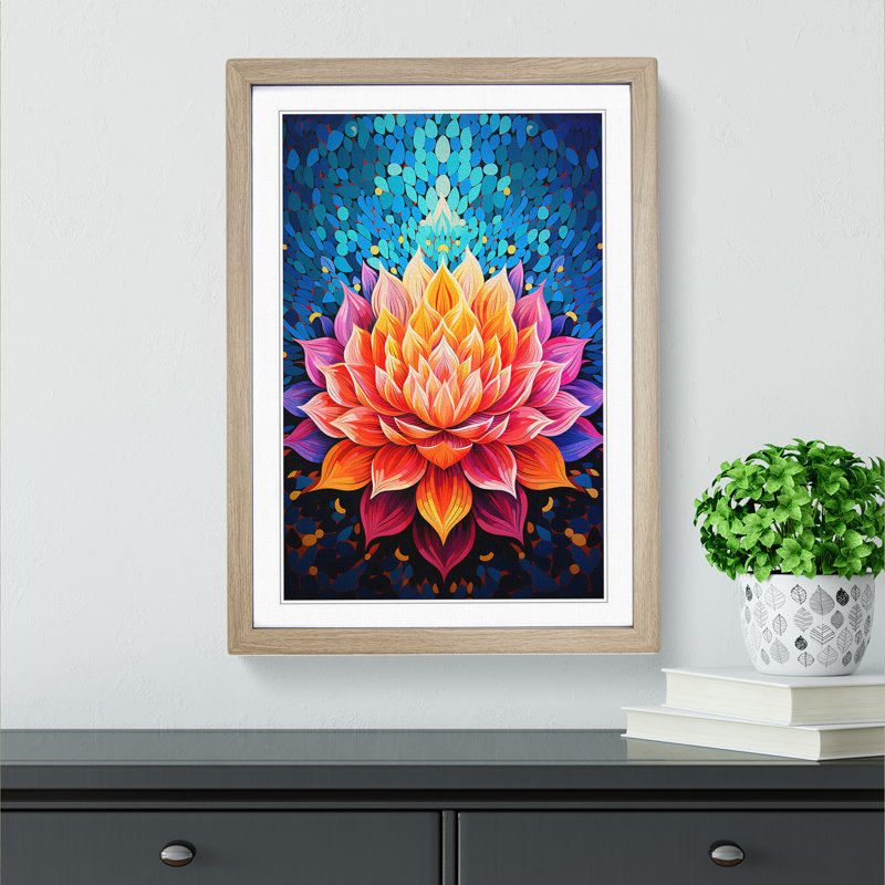 Lotus Flower Op No.2 - Single Picture Frame Print on Wood, 46cm H x 34cm W x 2cm D, Oak 